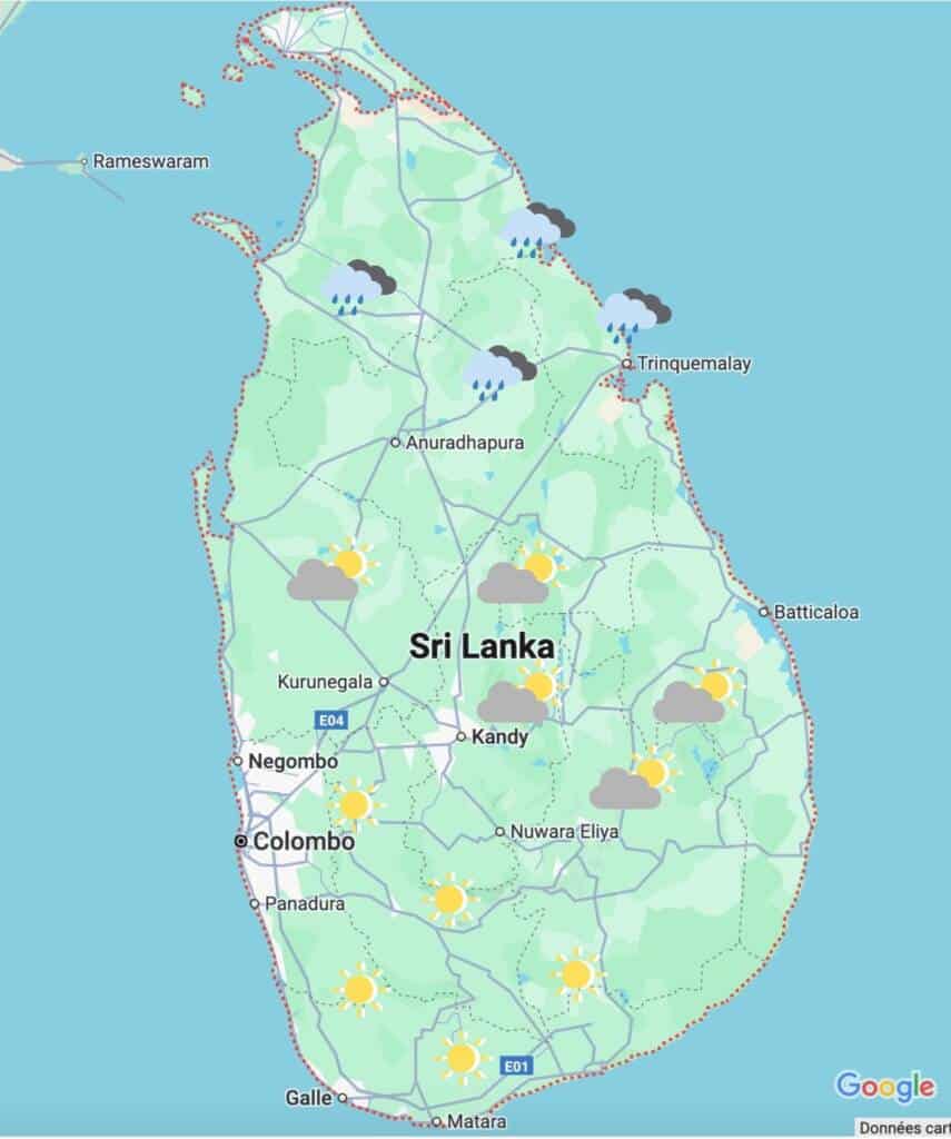 Carte du climat du Sri Lanka en janvier